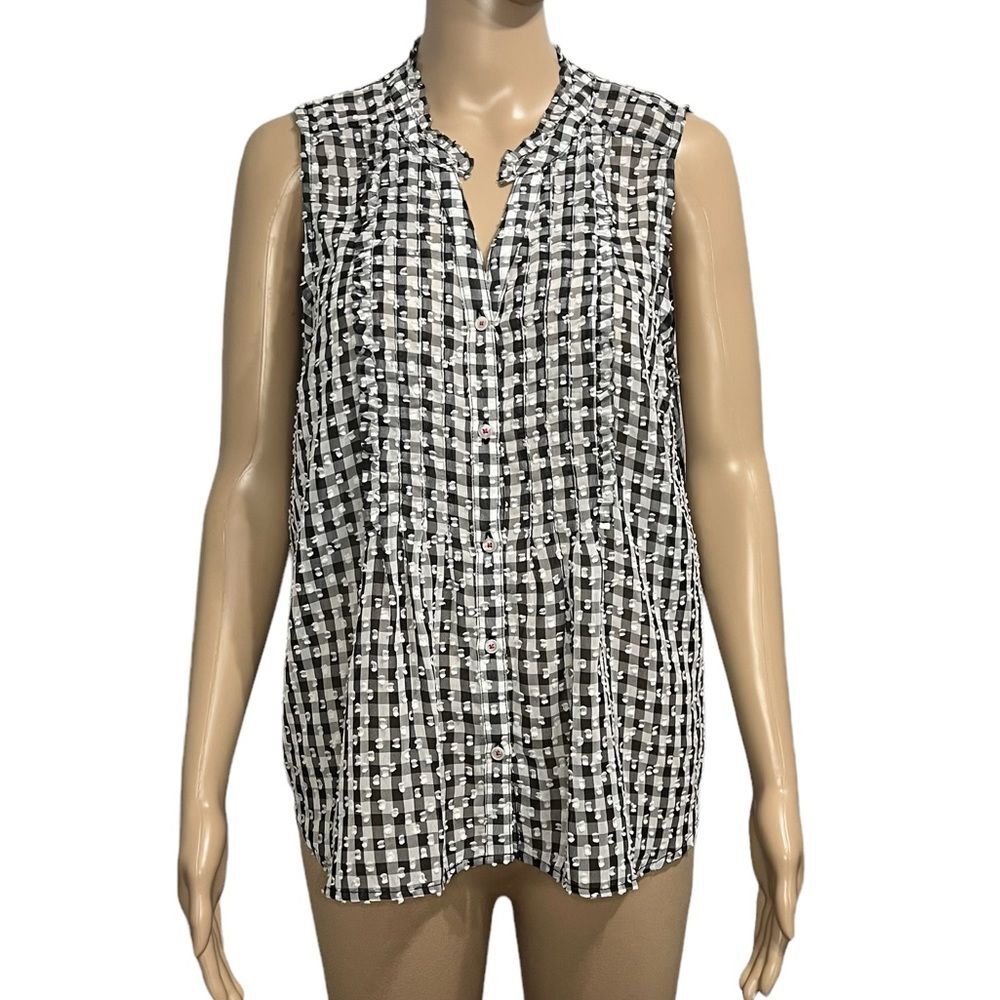 Anthropologie Maeve Gingham Sheer Sleeveless Button Down Top Size M Twee